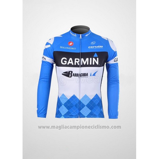 2012 Abbigliamento Ciclismo Garmin Cervelo Bianco e Celeste Manica Lunga e Salopette